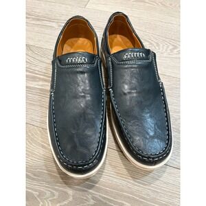 Mens Blue Round Toe Leather Slip On Loafers Shoes Size 13